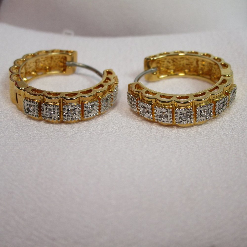 Rose Gold and Silver Tone/CZ Hinge Hoop Earrings